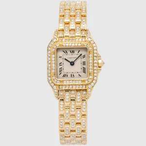 Cartier Panthere Diamond Watch - 18k Yellow Gold - Small Women's Model - 4.18ct