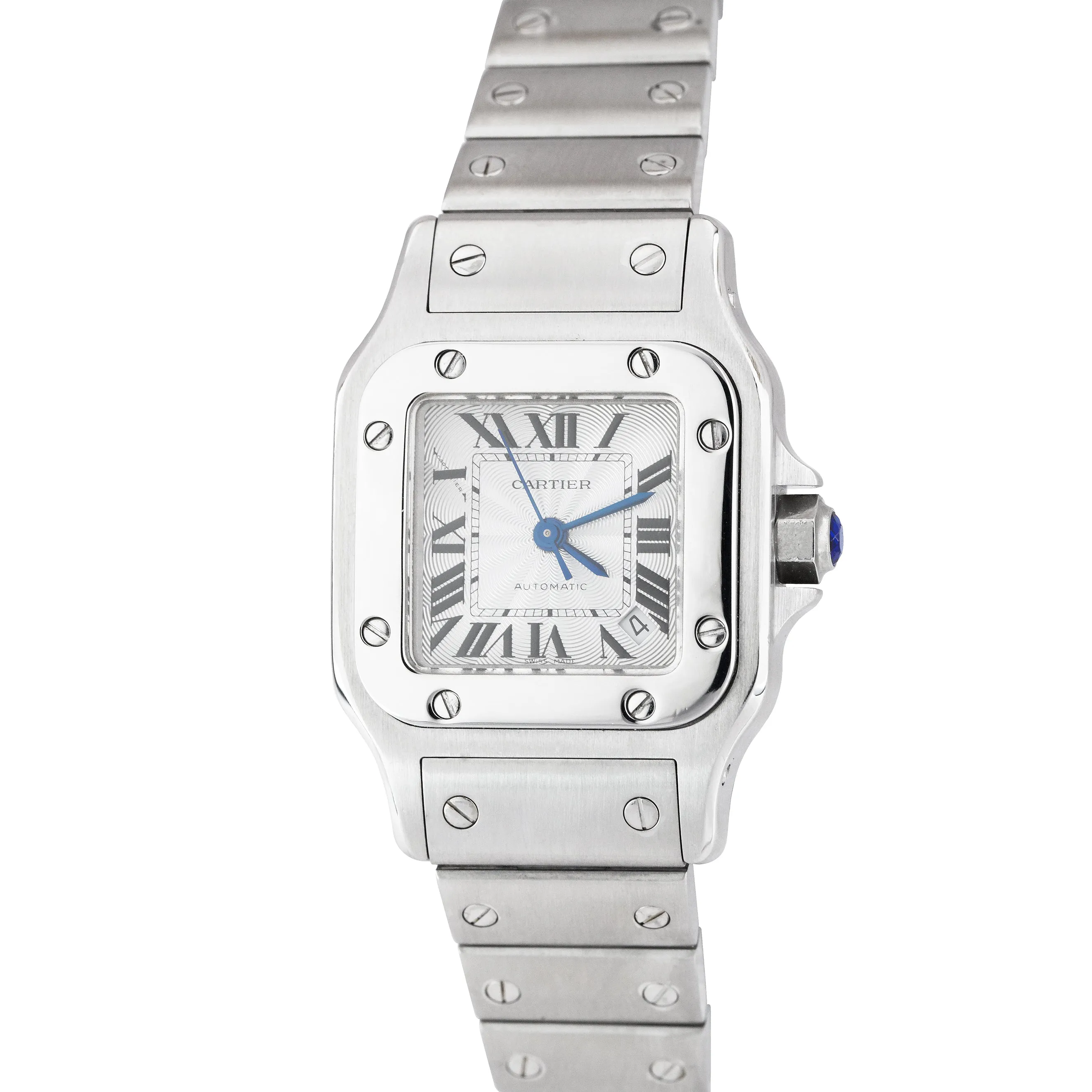Cartier Santos Galbee Silver Guilloché 24mm Automatic Stainless Steel Watch 2423