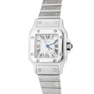 Cartier Santos Galbee Silver Guilloché 24mm Automatic Stainless Steel Watch 2423