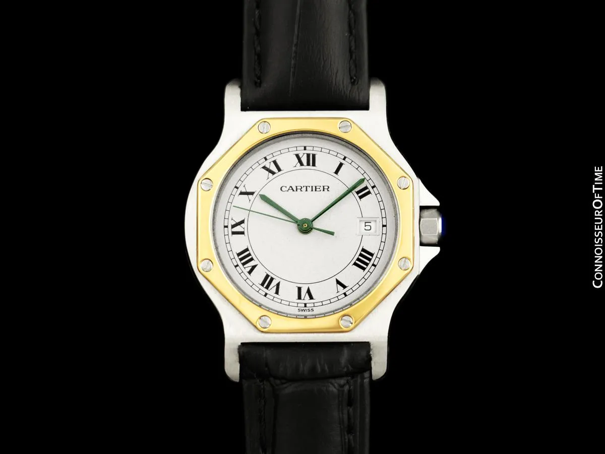 Cartier Santos Octagon Mens Midsize Unisex Quartz Watch - Stainless Steel & 18K Gold