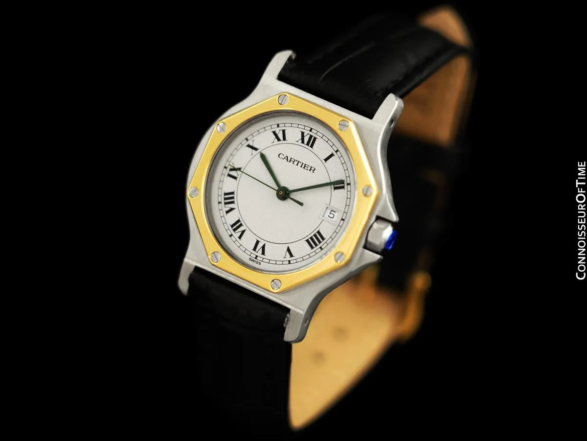 Cartier Santos Octagon Mens Midsize Unisex Quartz Watch - Stainless Steel & 18K Gold
