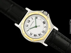 Cartier Santos Octagon Mens Midsize Unisex Quartz Watch - Stainless Steel & 18K Gold
