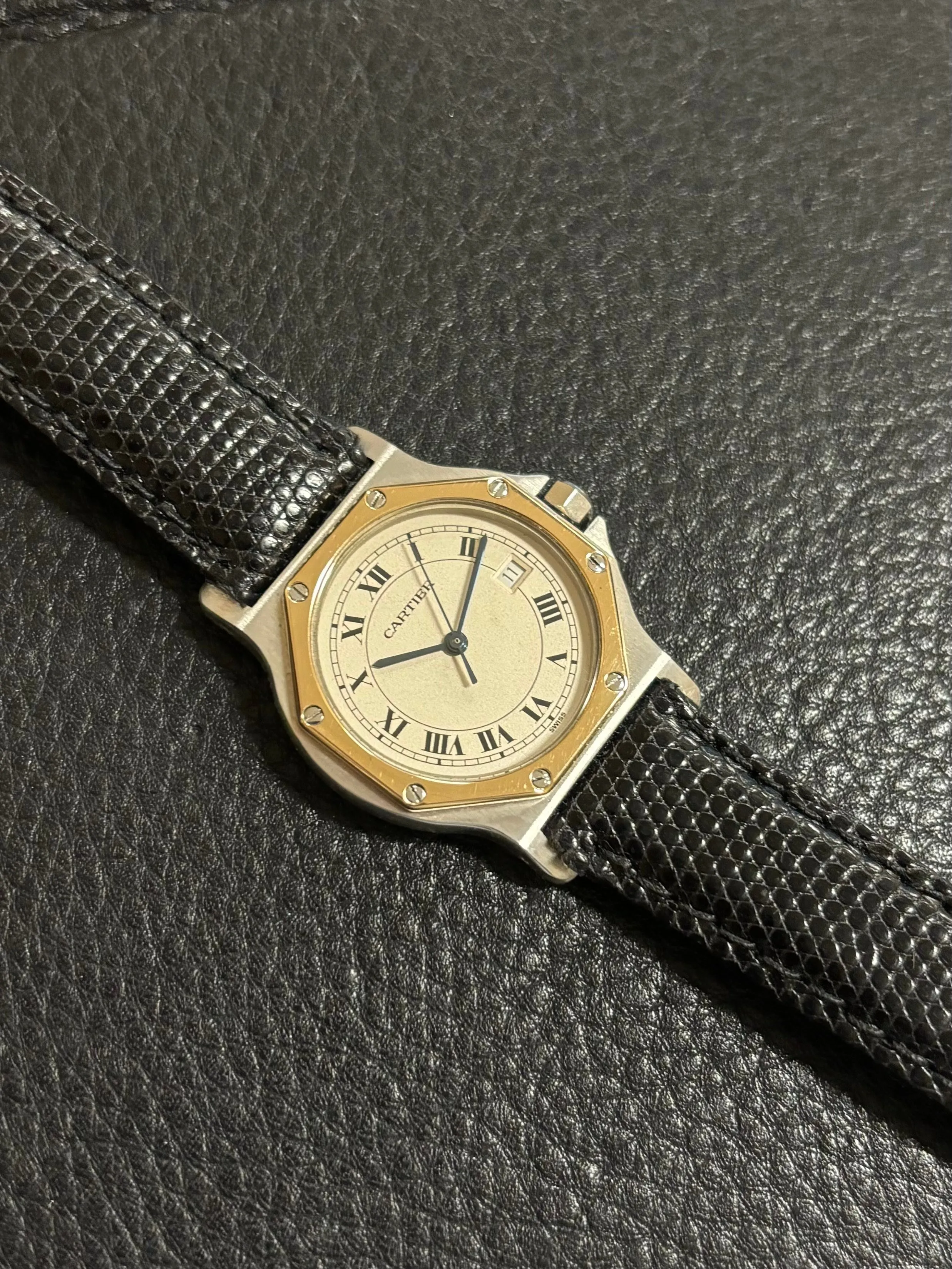 Cartier Santos Octagon Mens Midsize Unisex Quartz Watch - Stainless Steel & 18K Gold