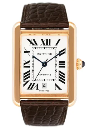 Cartier Tank Solo XL W5200026 18K Rose Gold Mens Watch Box Papers