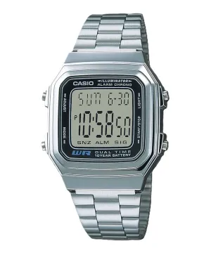 Casio Digital Stainless Steel Alarm Chrono Dual Time A178WA-1ADF A178WA-1A Mens Watch