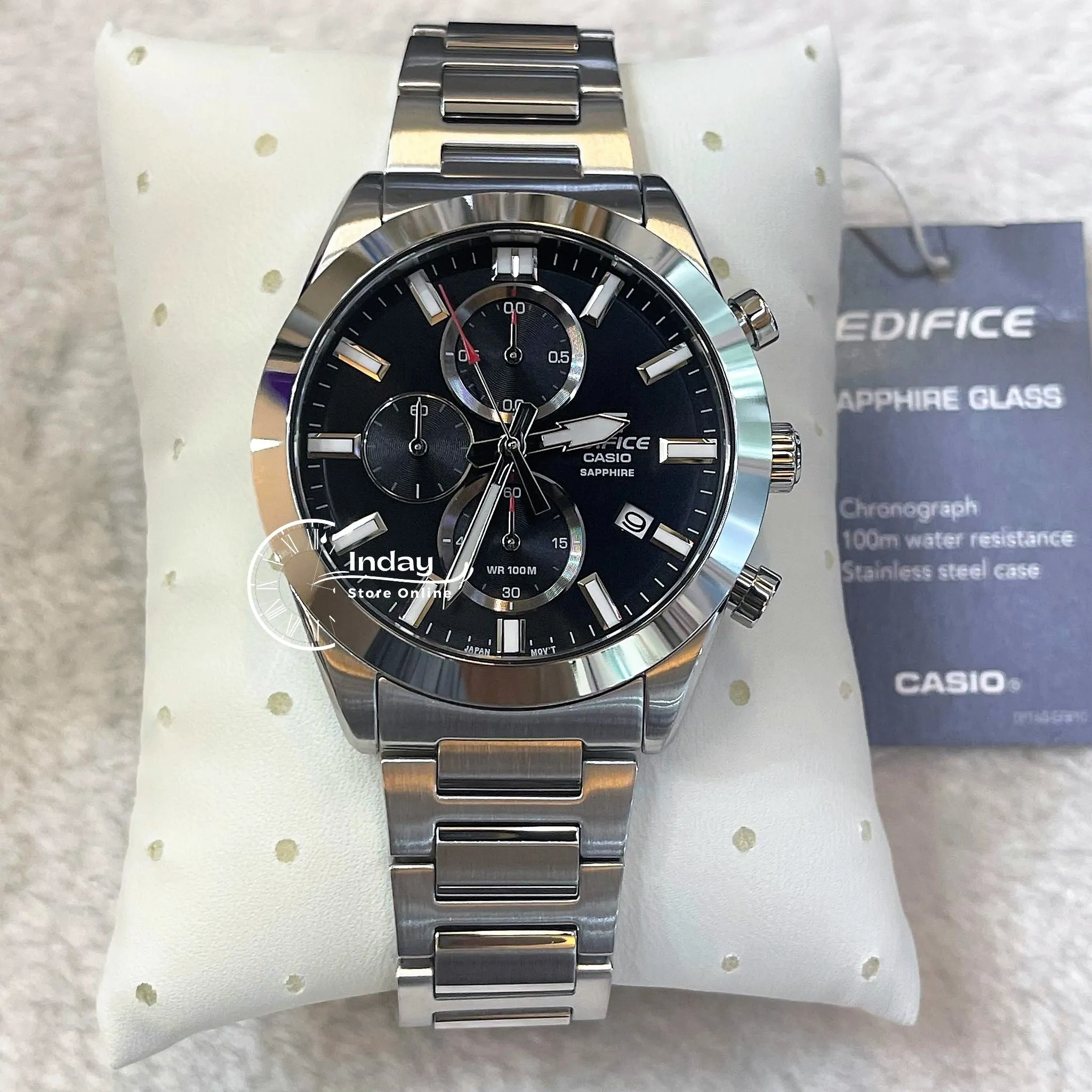 Casio Edifice Men's Watch EFB-710D-1A Standard Chronograph Stainless Steel Band Sapphire Crystal