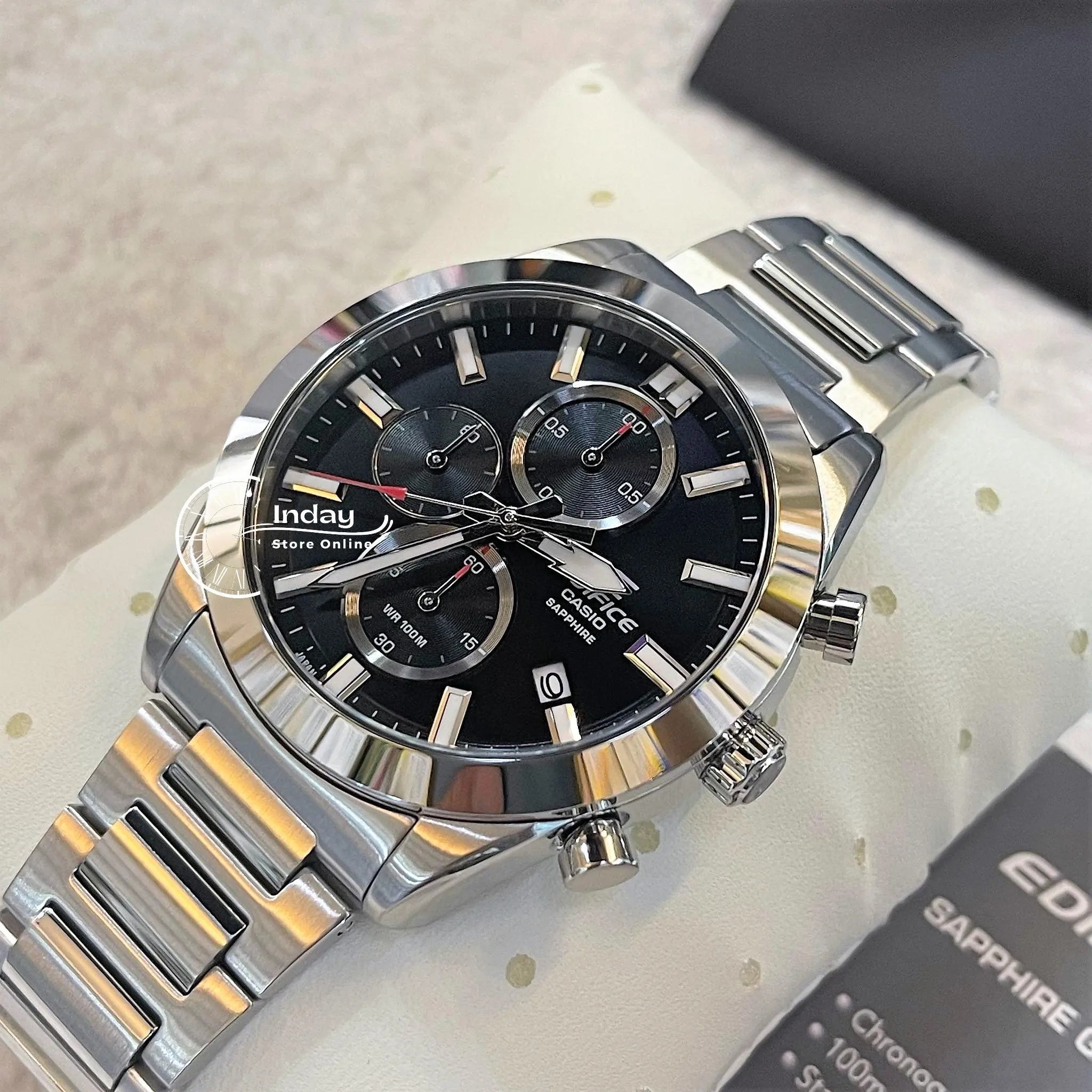 Casio Edifice Men's Watch EFB-710D-1A Standard Chronograph Stainless Steel Band Sapphire Crystal