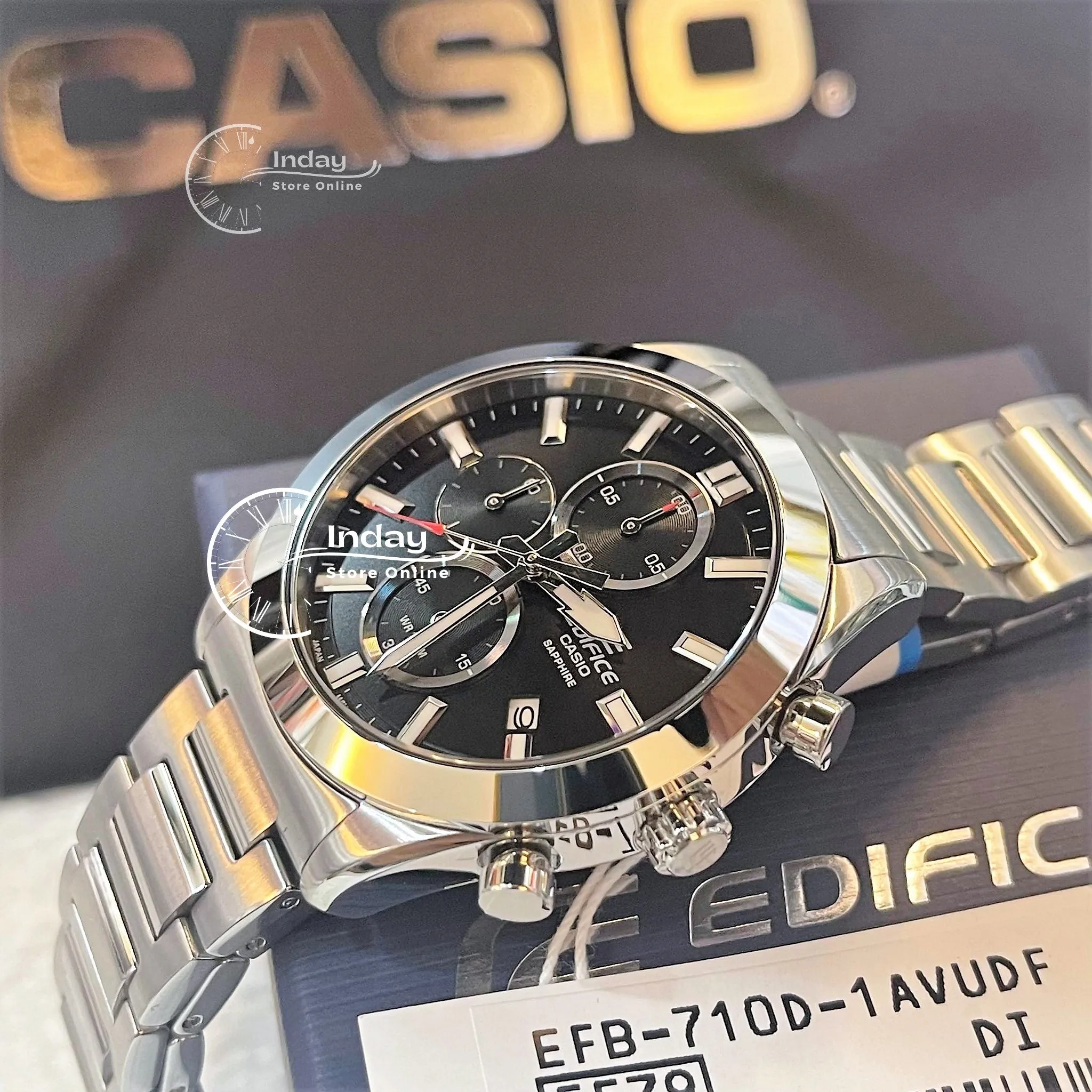 Casio Edifice Men's Watch EFB-710D-1A Standard Chronograph Stainless Steel Band Sapphire Crystal