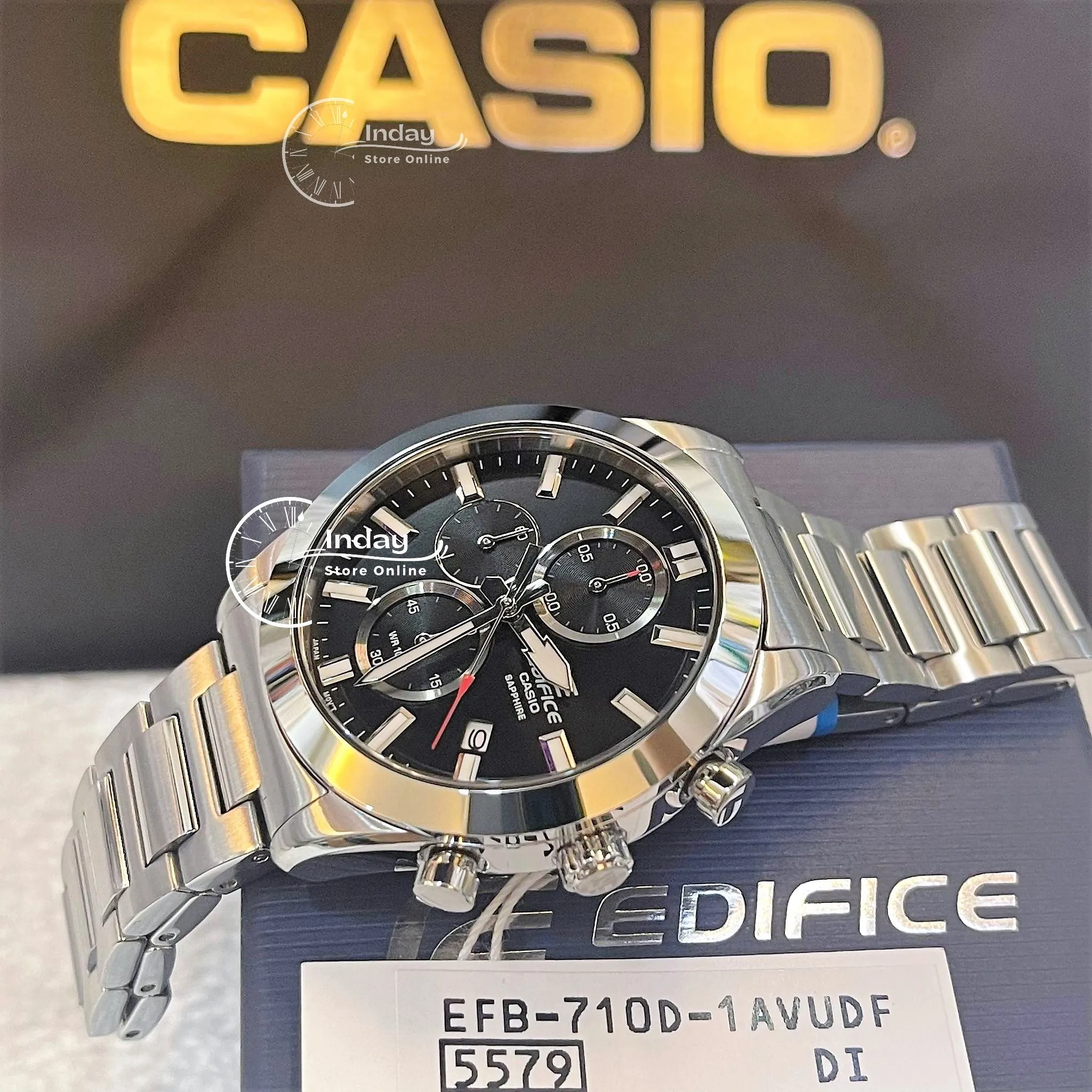Casio Edifice Men's Watch EFB-710D-1A Standard Chronograph Stainless Steel Band Sapphire Crystal
