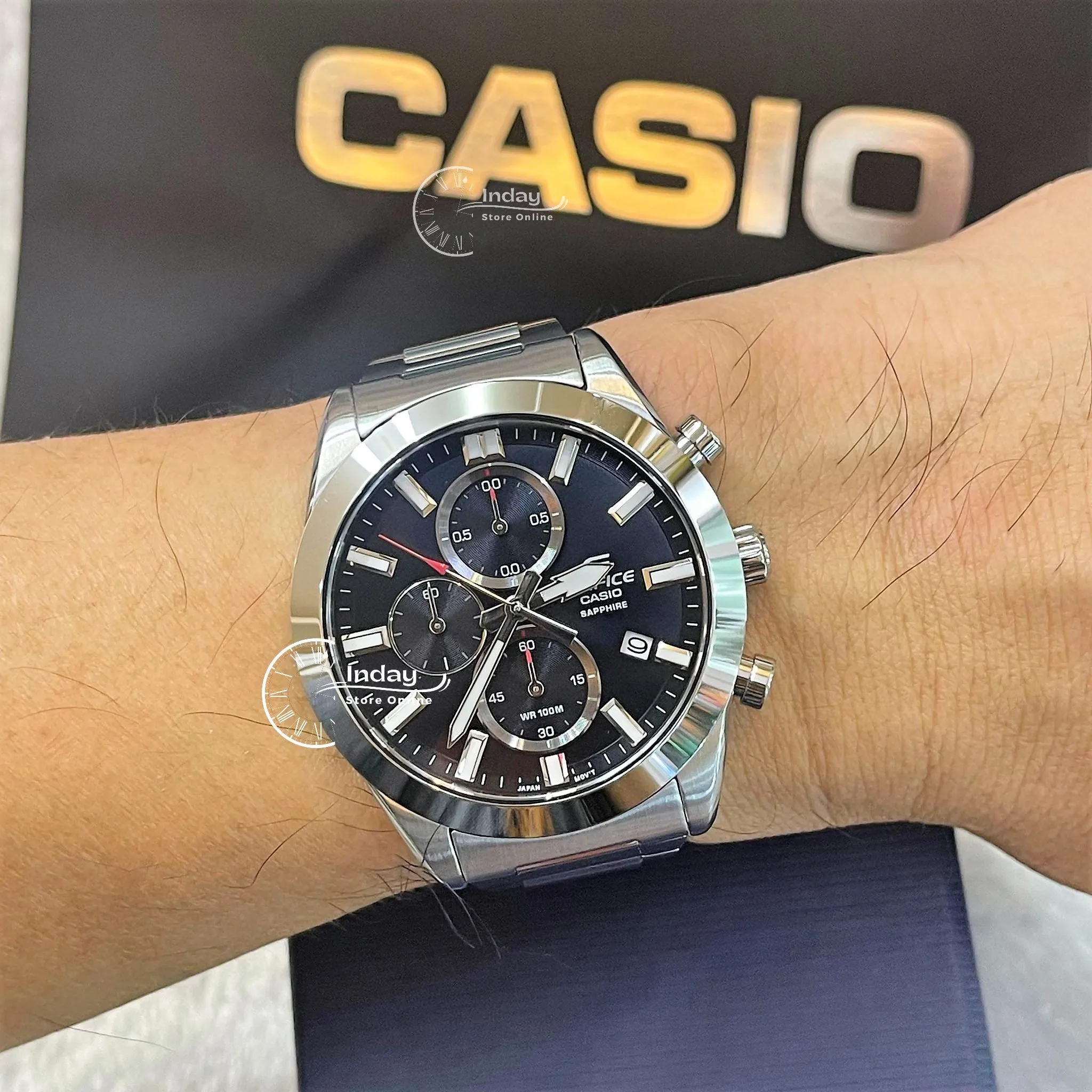Casio Edifice Men's Watch EFB-710D-1A Standard Chronograph Stainless Steel Band Sapphire Crystal