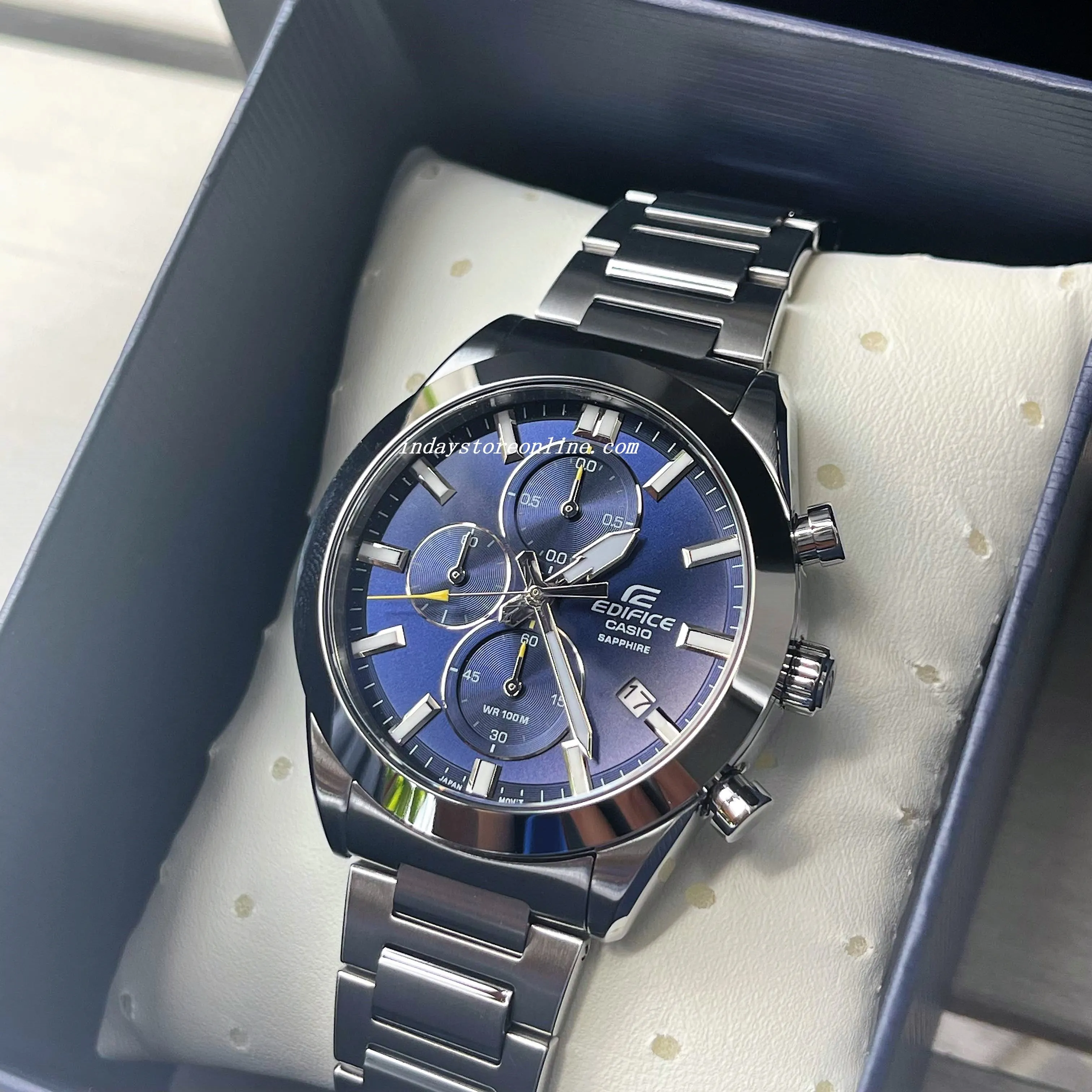 Casio Edifice Men's Watch EFB-710D-2A Standard Chronograph Stainless Steel Band Sapphire Crystal