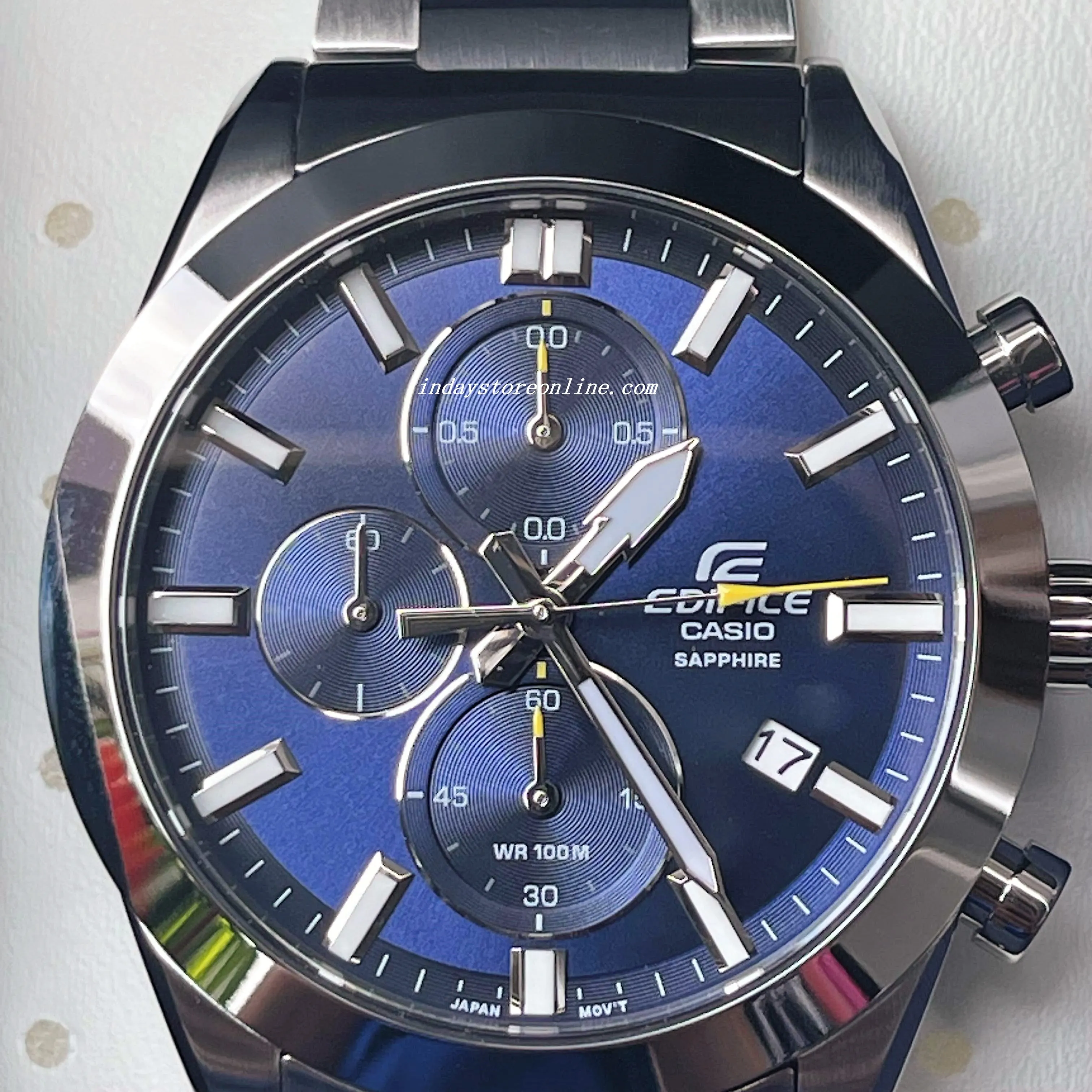 Casio Edifice Men's Watch EFB-710D-2A Standard Chronograph Stainless Steel Band Sapphire Crystal