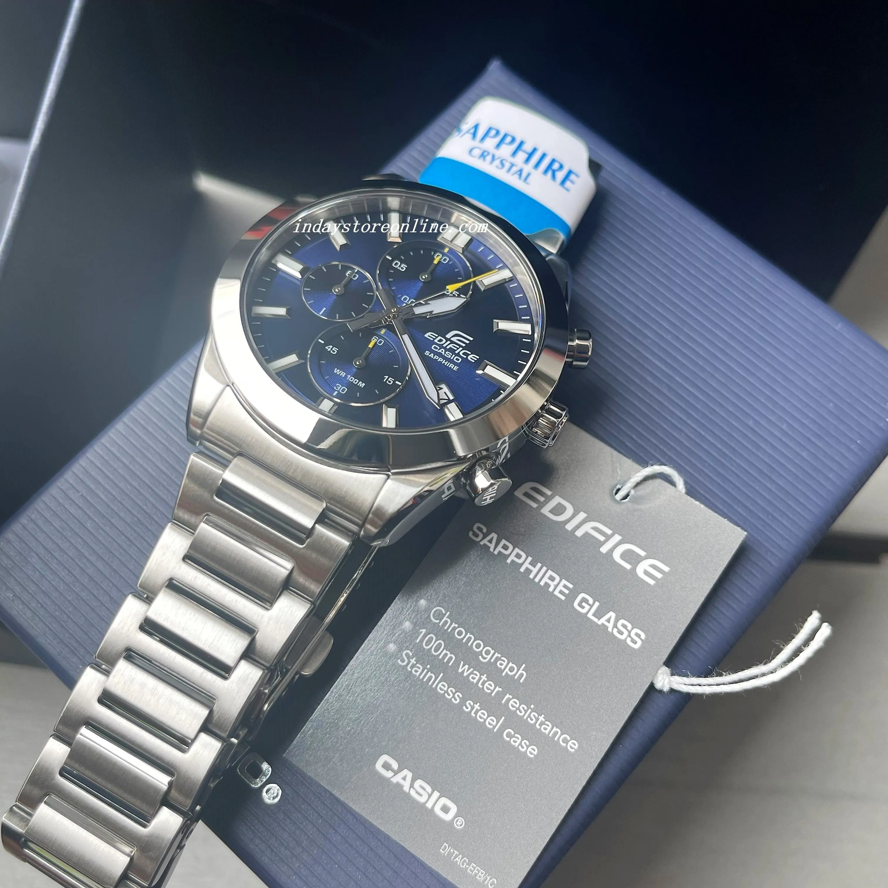 Casio Edifice Men's Watch EFB-710D-2A Standard Chronograph Stainless Steel Band Sapphire Crystal
