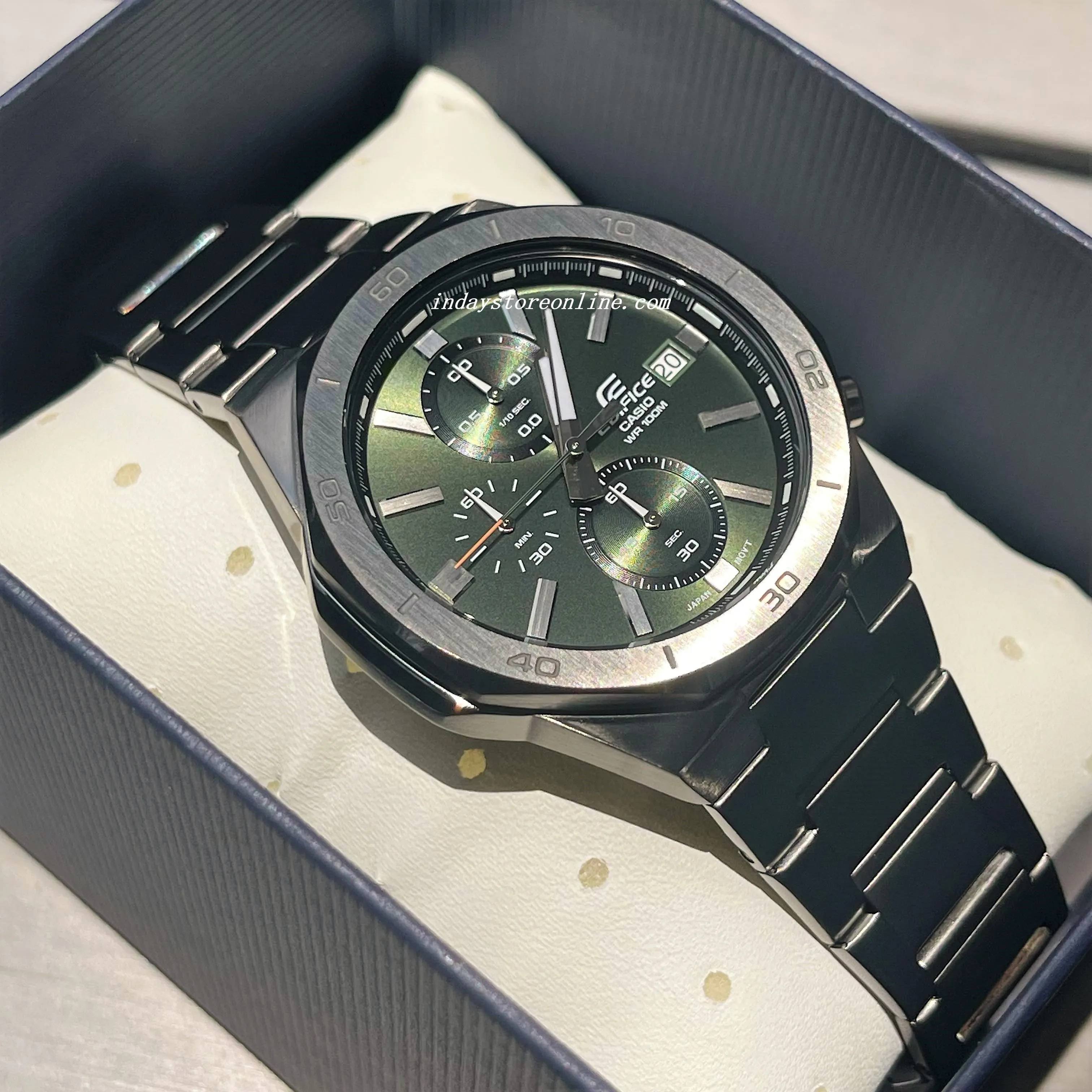Casio Edifice  Men's Watch EFV-640DC-3A Standard Chronograph Stainless Steel Band Mineral Glass