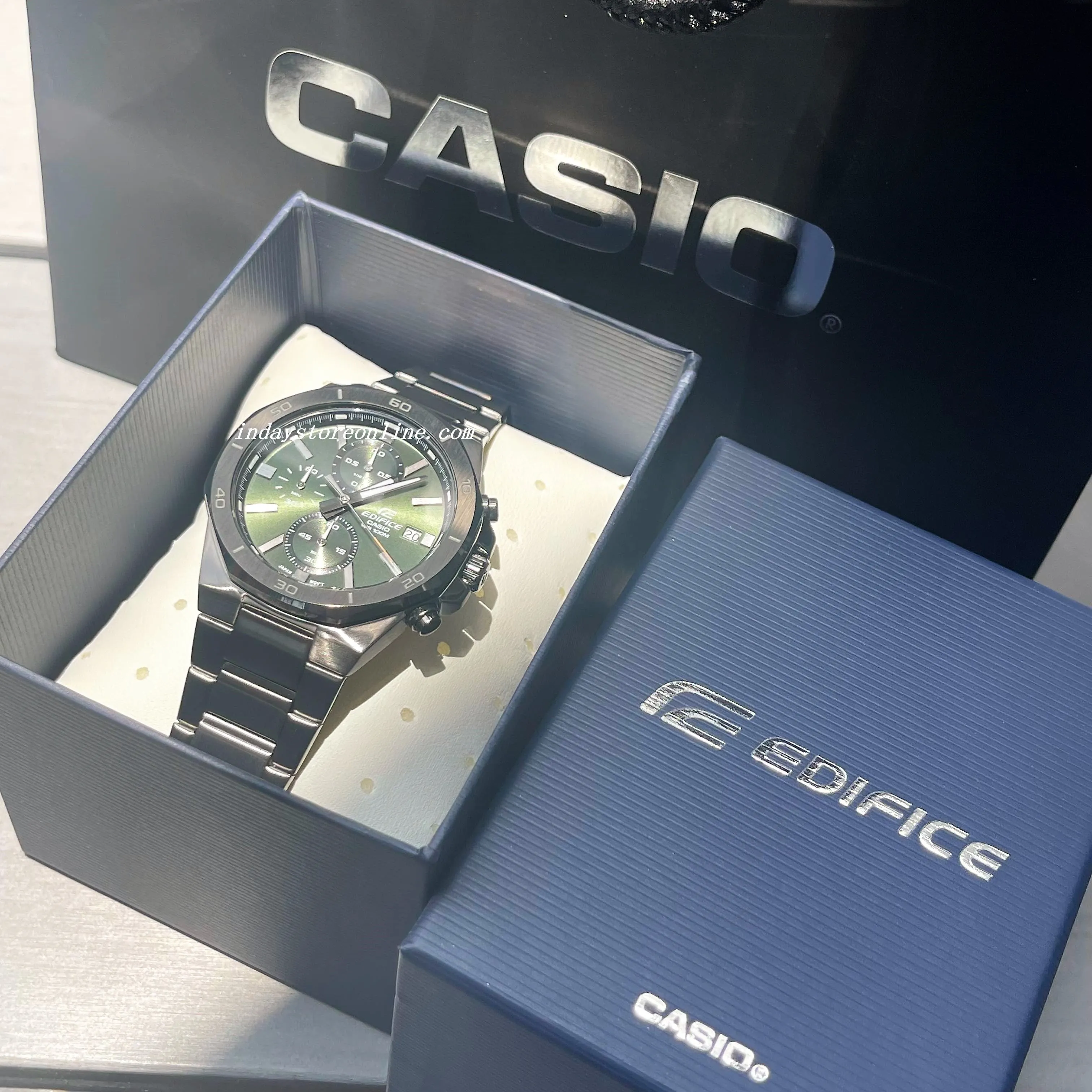 Casio Edifice  Men's Watch EFV-640DC-3A Standard Chronograph Stainless Steel Band Mineral Glass