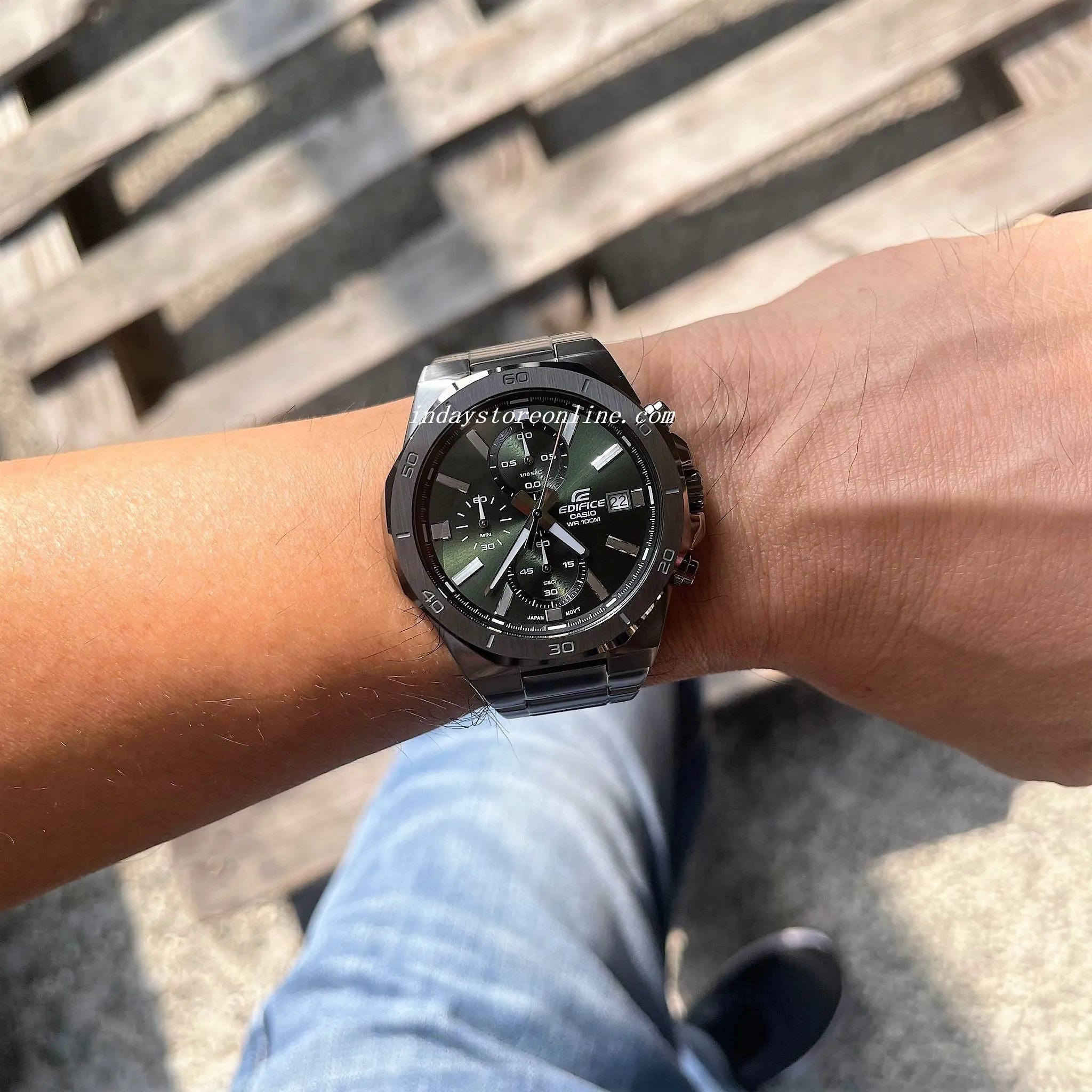 Casio Edifice  Men's Watch EFV-640DC-3A Standard Chronograph Stainless Steel Band Mineral Glass
