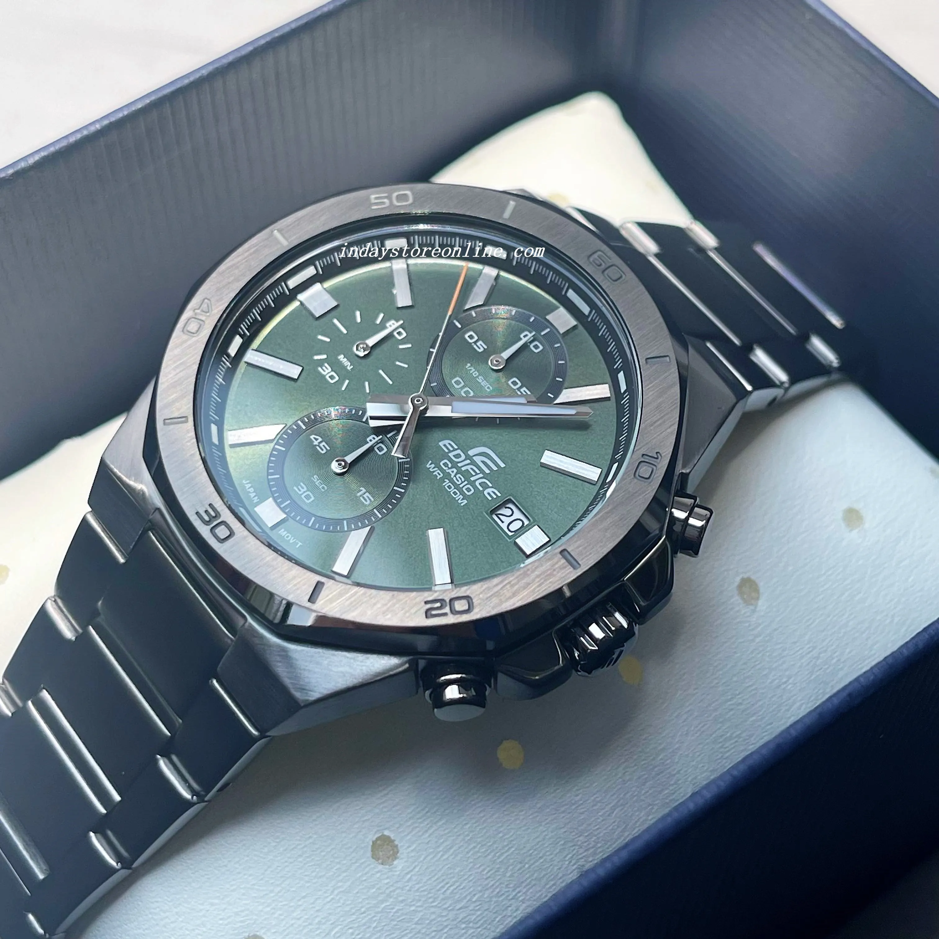 Casio Edifice  Men's Watch EFV-640DC-3A Standard Chronograph Stainless Steel Band Mineral Glass