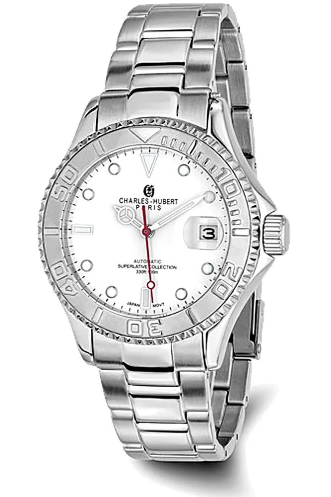 Charles-Hubert Paris Superlative Stainless Steel Automatic Sport Watch,  White Dial, XWA504