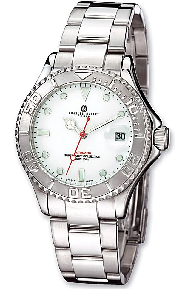 Charles-Hubert Paris Superlative Stainless Steel Automatic Sport Watch,  White Dial, XWA504