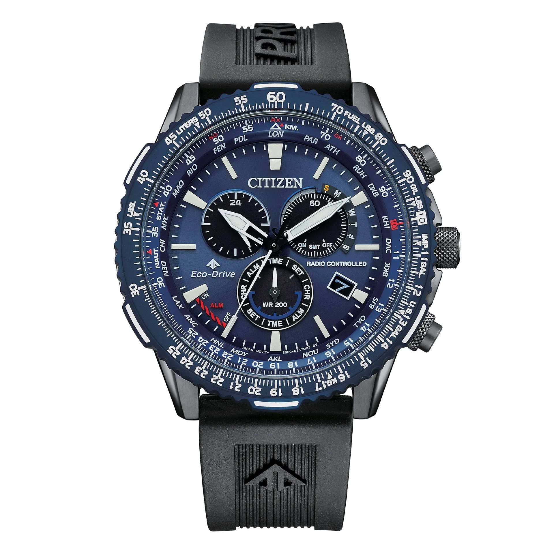 Citizen Promaster Air Mens Eco Drive Chronograph Black Tone Rubber Strap Watch
