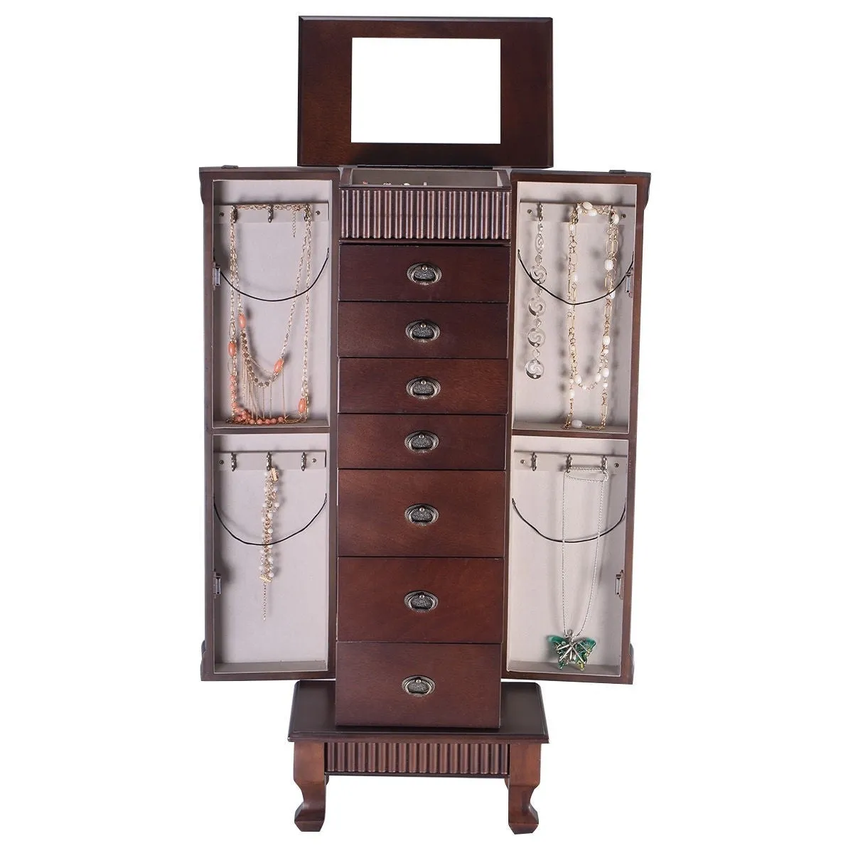 Classic 7-Drawer Jewelry Armoire Wood Storage Chest Cabinet