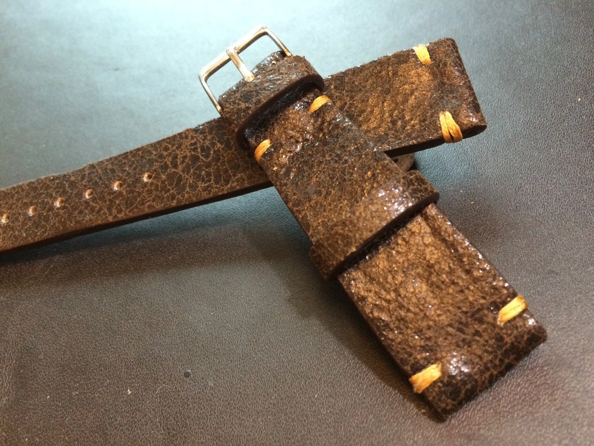 Cracked pattern real leather watch strap for Rolex, IWC, Omega (Dark Brown) - 20mm/16mm