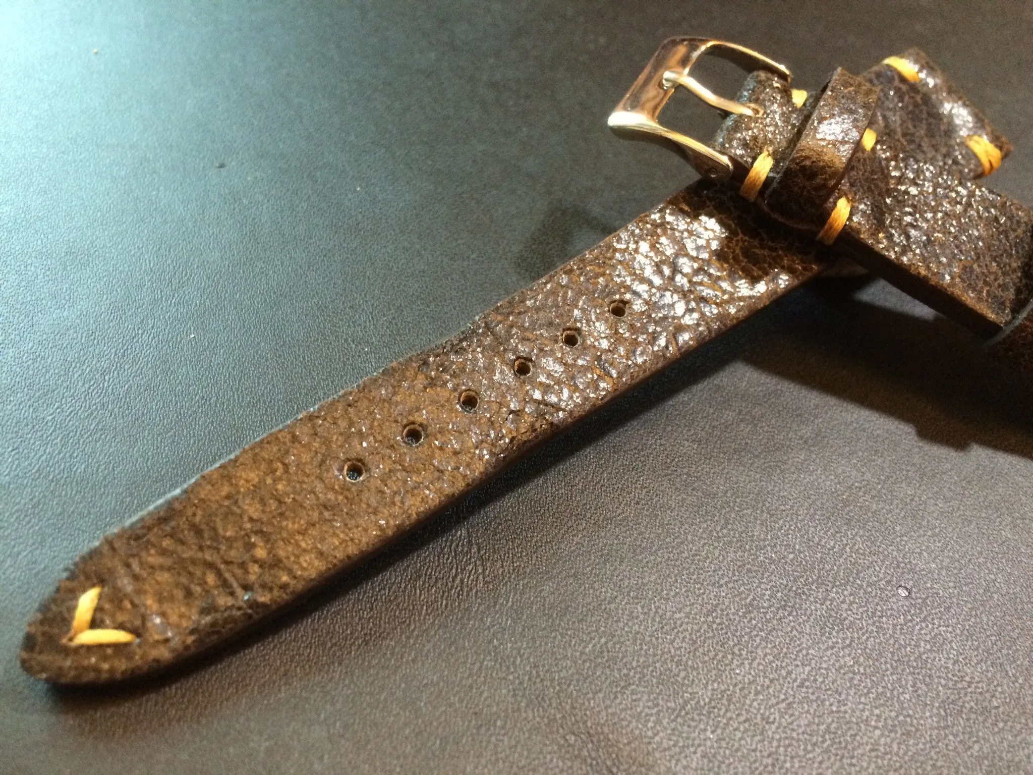 Cracked pattern real leather watch strap for Rolex, IWC, Omega (Dark Brown) - 20mm/16mm