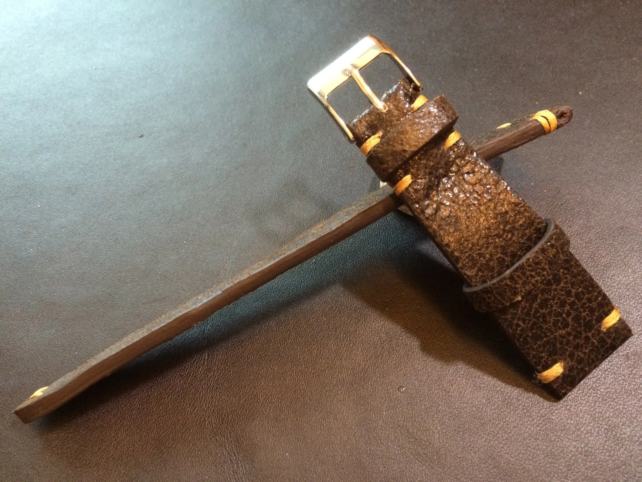 Cracked pattern real leather watch strap for Rolex, IWC, Omega (Dark Brown) - 20mm/16mm