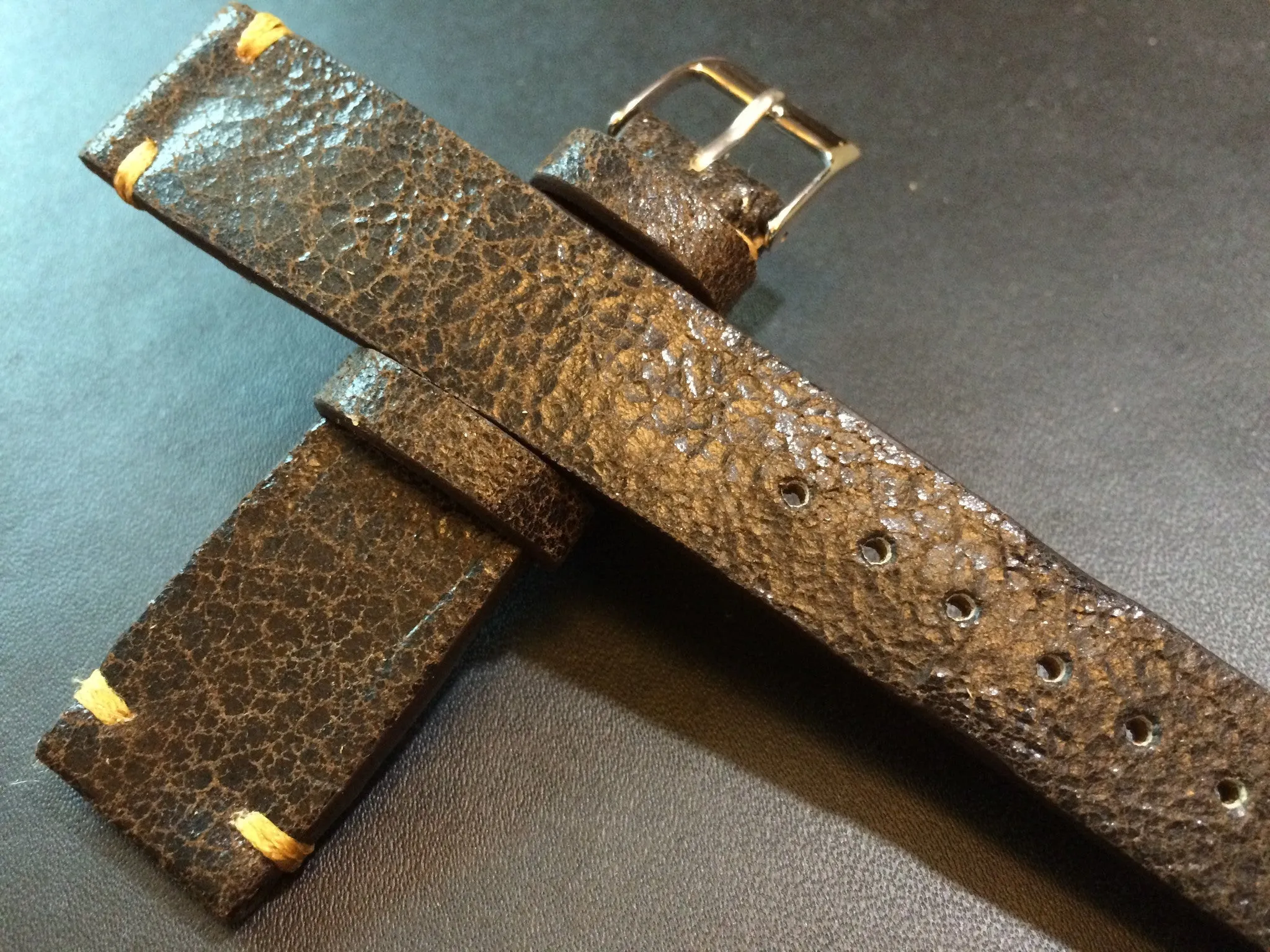 Cracked pattern real leather watch strap for Rolex, IWC, Omega (Dark Brown) - 20mm/16mm