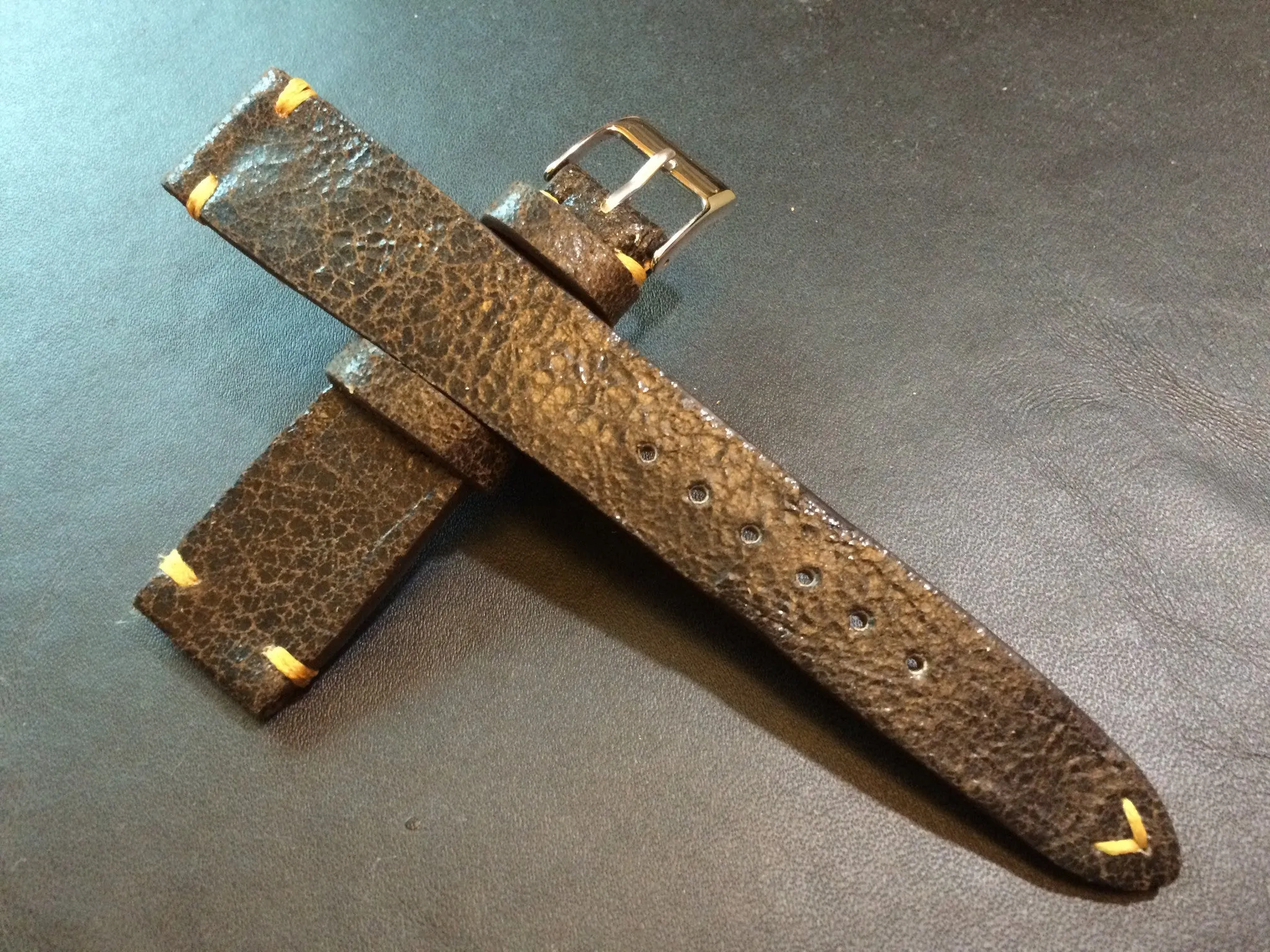 Cracked pattern real leather watch strap for Rolex, IWC, Omega (Dark Brown) - 20mm/16mm