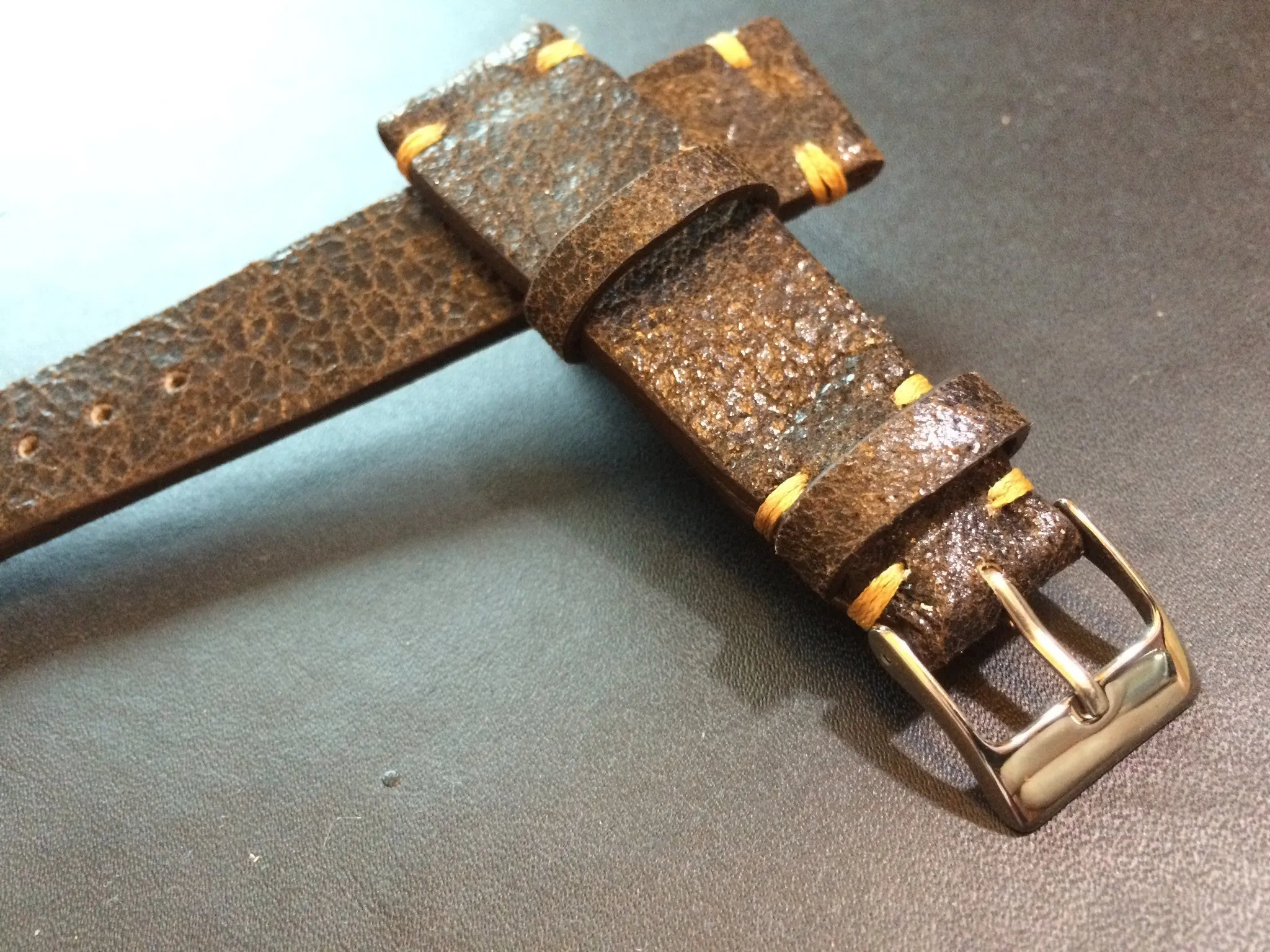 Cracked pattern real leather watch strap for Rolex, IWC, Omega (Dark Brown) - 20mm/16mm