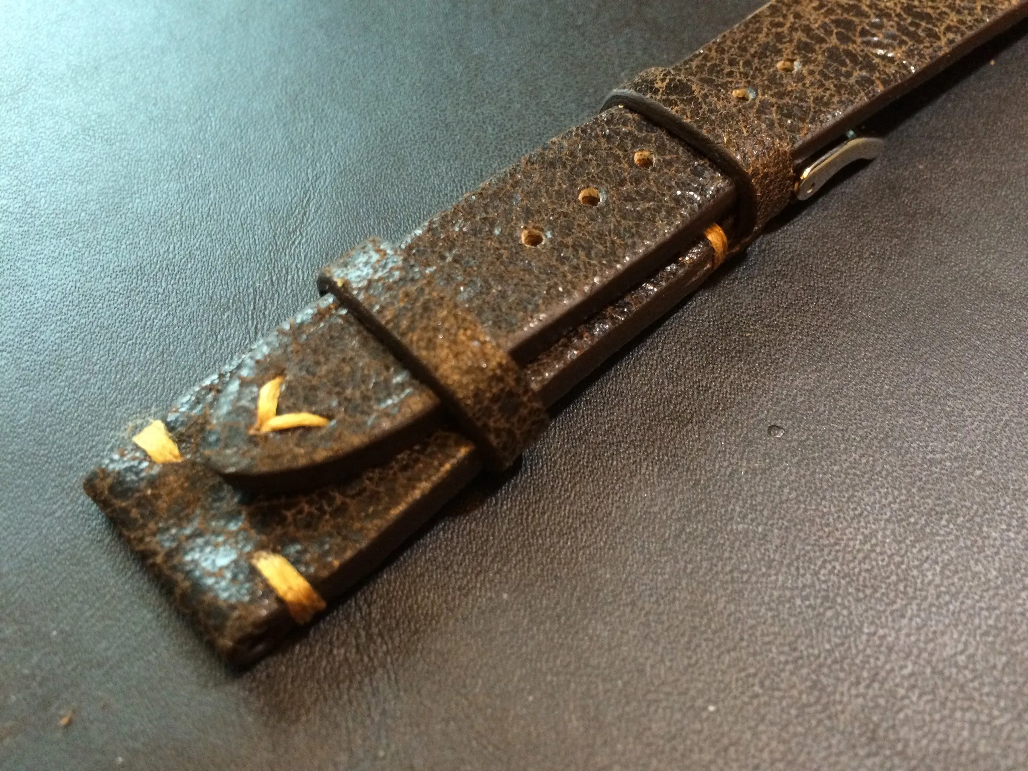 Cracked pattern real leather watch strap for Rolex, IWC, Omega (Dark Brown) - 20mm/16mm