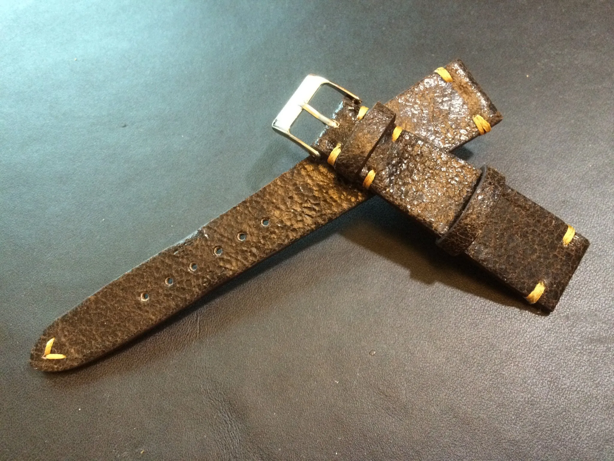 Cracked pattern real leather watch strap for Rolex, IWC, Omega (Dark Brown) - 20mm/16mm