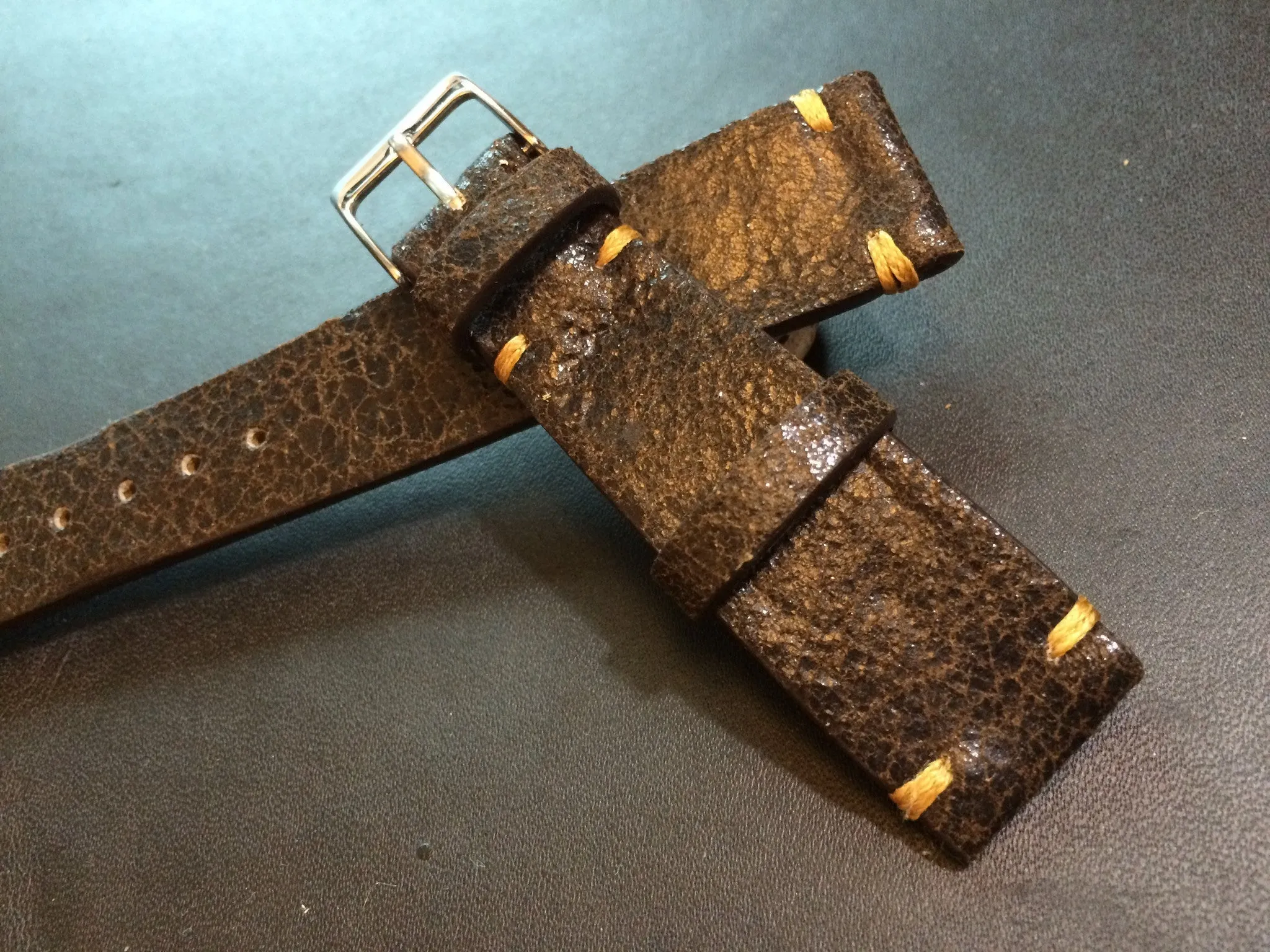 Cracked pattern real leather watch strap for Rolex, IWC, Omega (Dark Brown) - 20mm/16mm