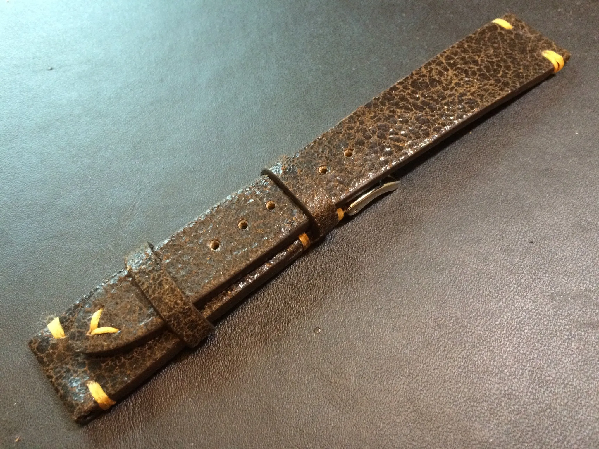 Cracked pattern real leather watch strap for Rolex, IWC, Omega (Dark Brown) - 20mm/16mm