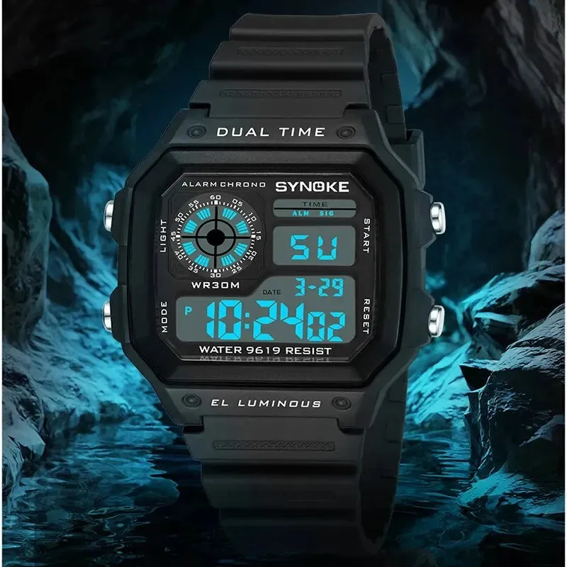 Digital Sports Watch – Waterproof Multifunction Luminous Wristwatch - 7-Color Lights