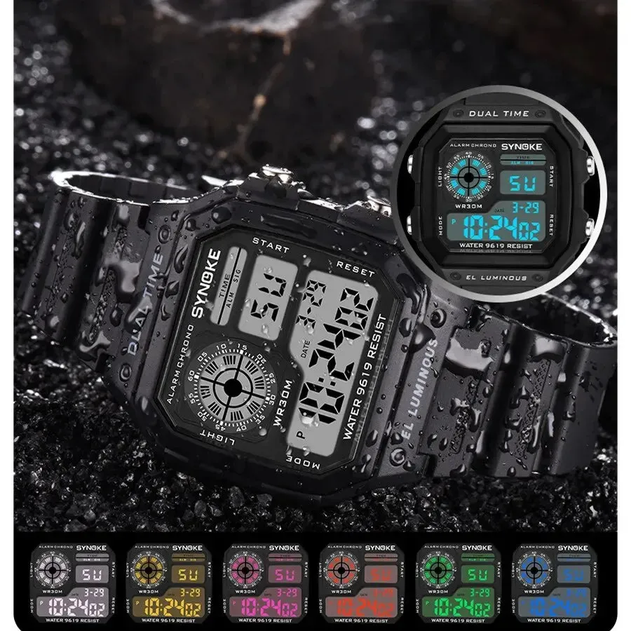 Digital Sports Watch – Waterproof Multifunction Luminous Wristwatch - 7-Color Lights