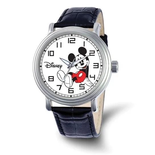 Disney Mickey Mouse Black Leather Strap Watch