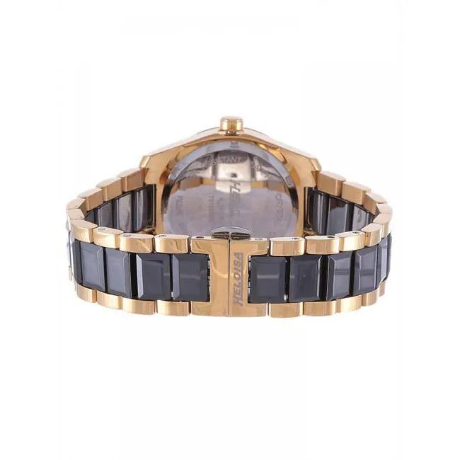 Dual Toned Ceramic Band With Crystals Black MOP Dial Watch For Men and Women - Heloisa 76120209