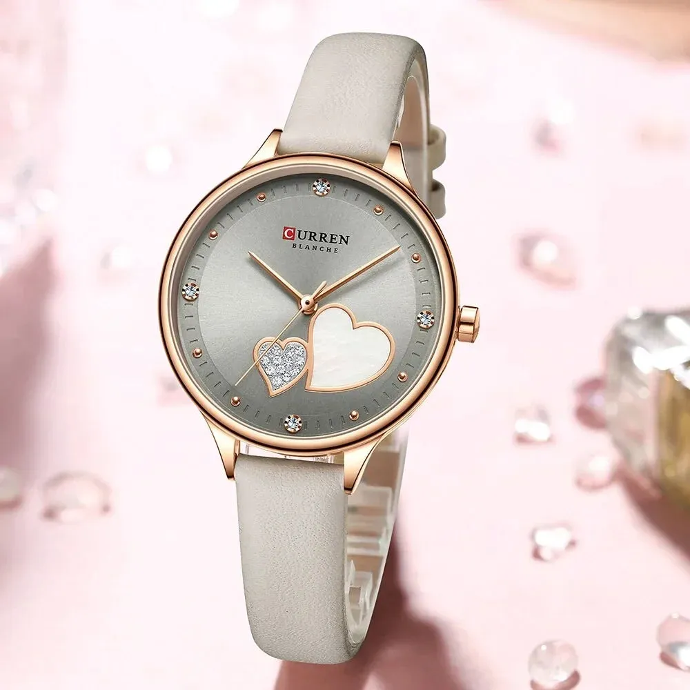 Elegant Leather Quartz Wristwatch with Rhinestone Watches for Female
