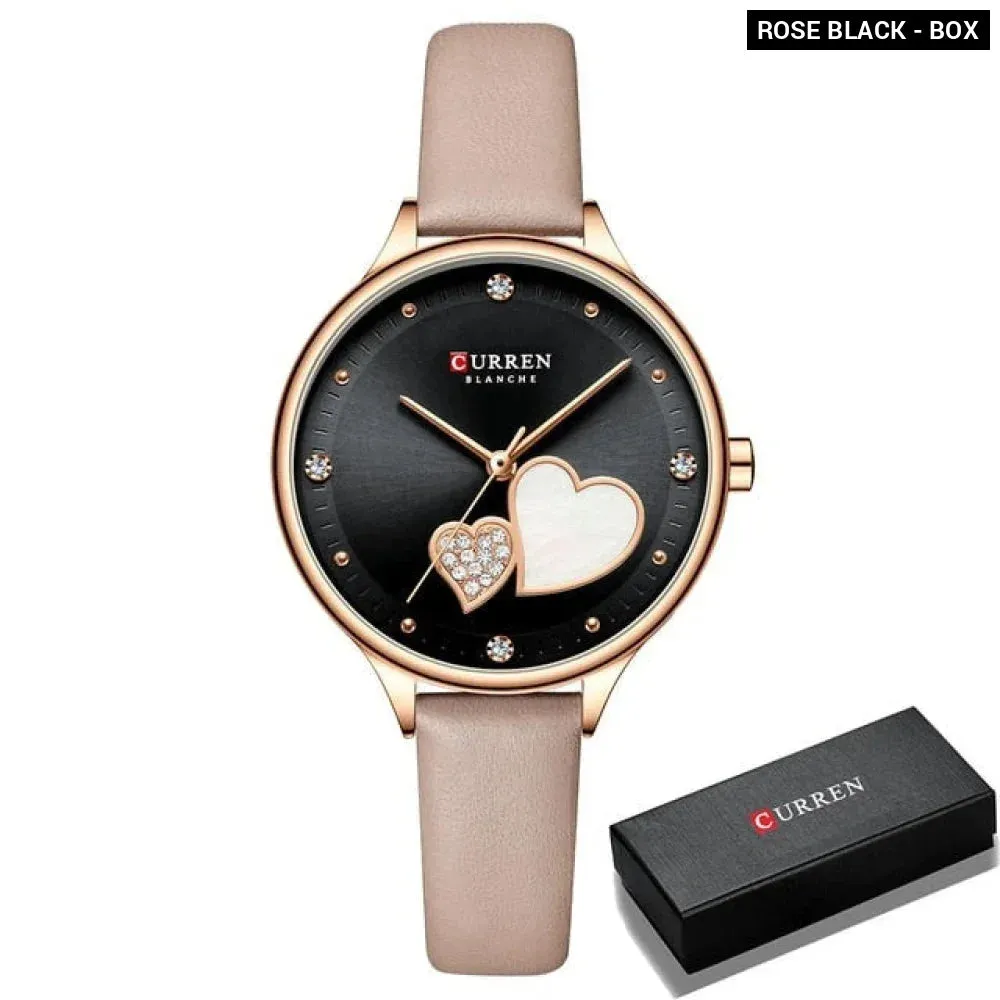 Elegant Leather Quartz Wristwatch with Rhinestone Watches for Female
