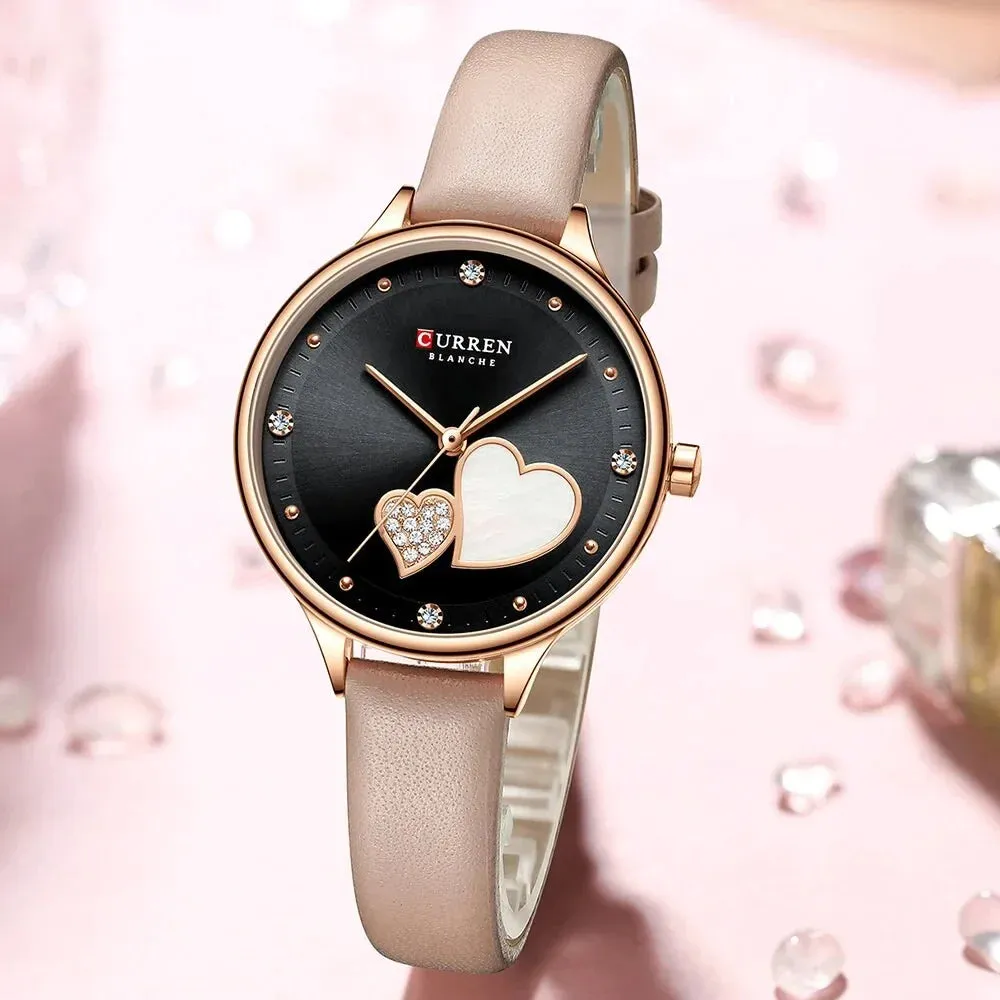 Elegant Leather Quartz Wristwatch with Rhinestone Watches for Female