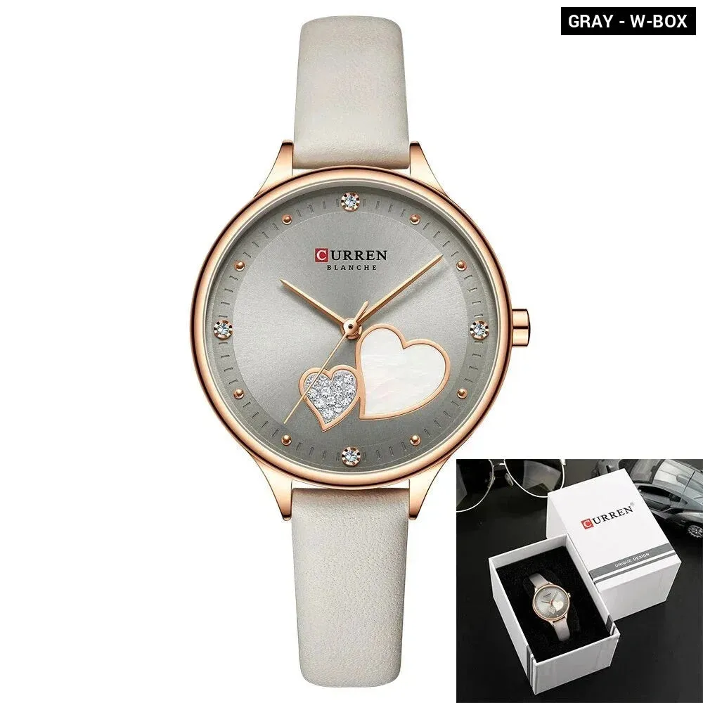 Elegant Leather Quartz Wristwatch with Rhinestone Watches for Female