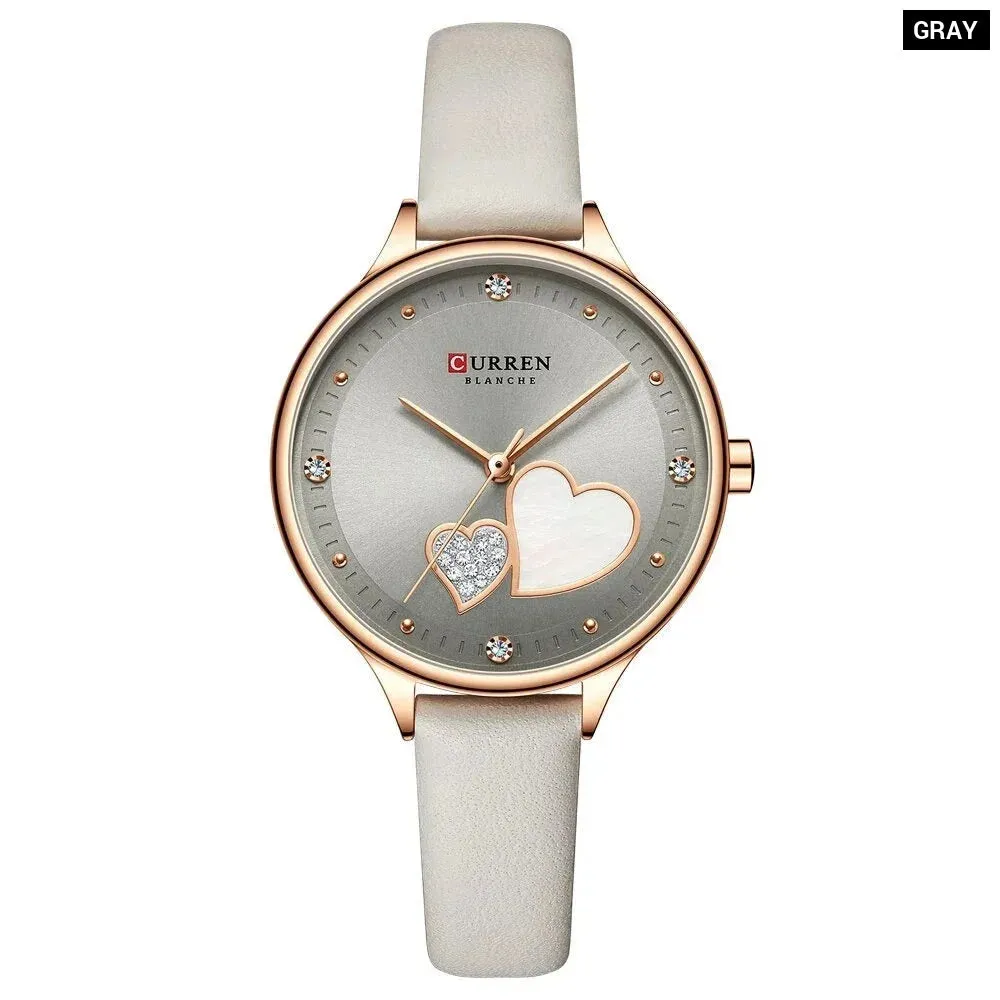 Elegant Leather Quartz Wristwatch with Rhinestone Watches for Female