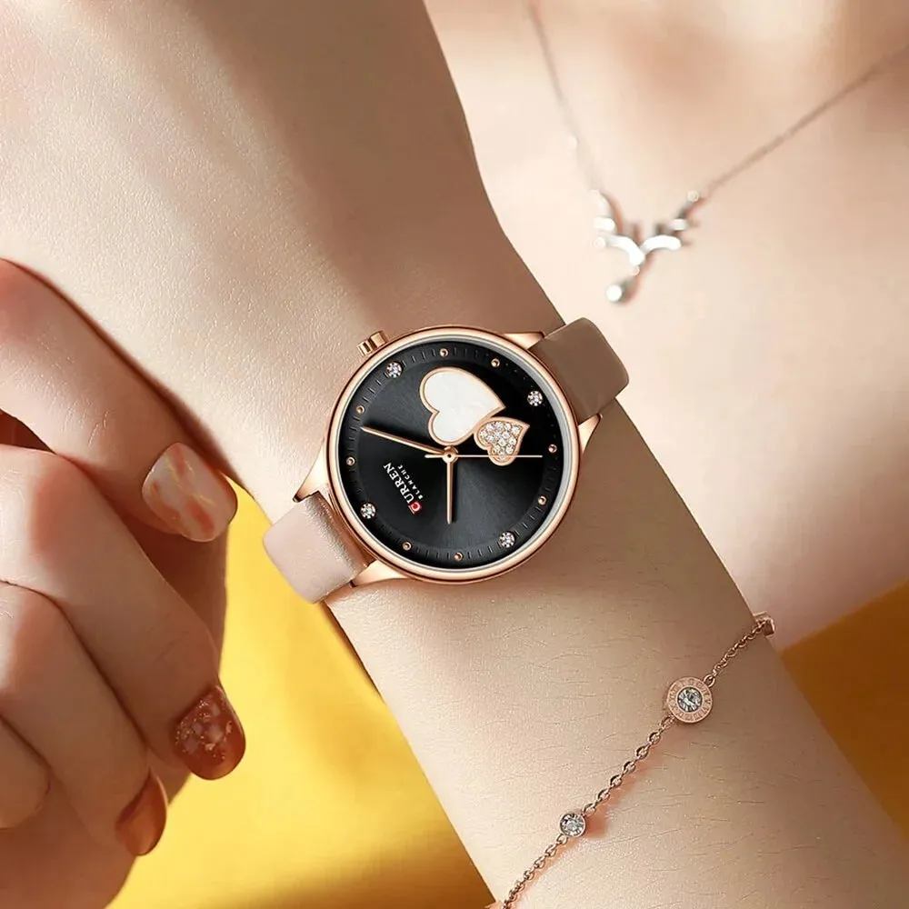 Elegant Leather Quartz Wristwatch with Rhinestone Watches for Female