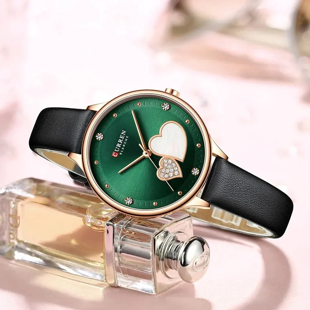 Elegant Leather Quartz Wristwatch with Rhinestone Watches for Female