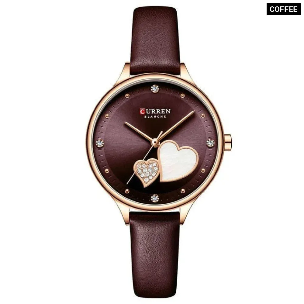 Elegant Leather Quartz Wristwatch with Rhinestone Watches for Female