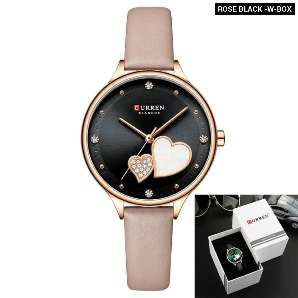 Elegant Leather Quartz Wristwatch with Rhinestone Watches for Female