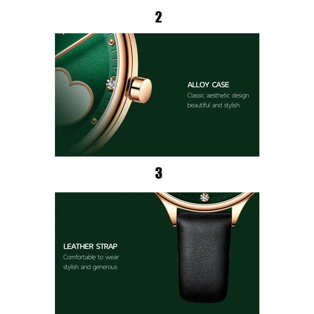 Elegant Leather Quartz Wristwatch with Rhinestone Watches for Female