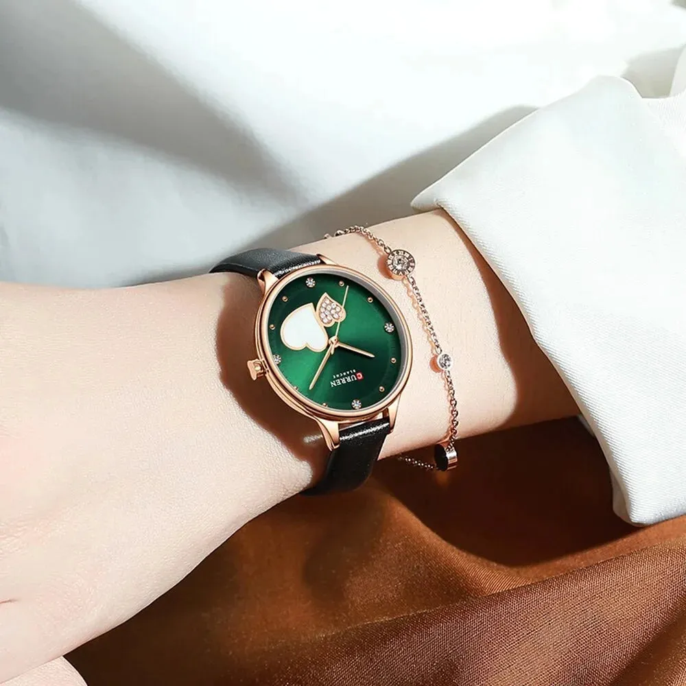 Elegant Leather Quartz Wristwatch with Rhinestone Watches for Female